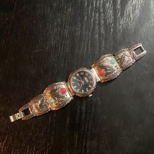 Vintage turquoise rare Navajo sterling silver Watch. Has both Natural stones.